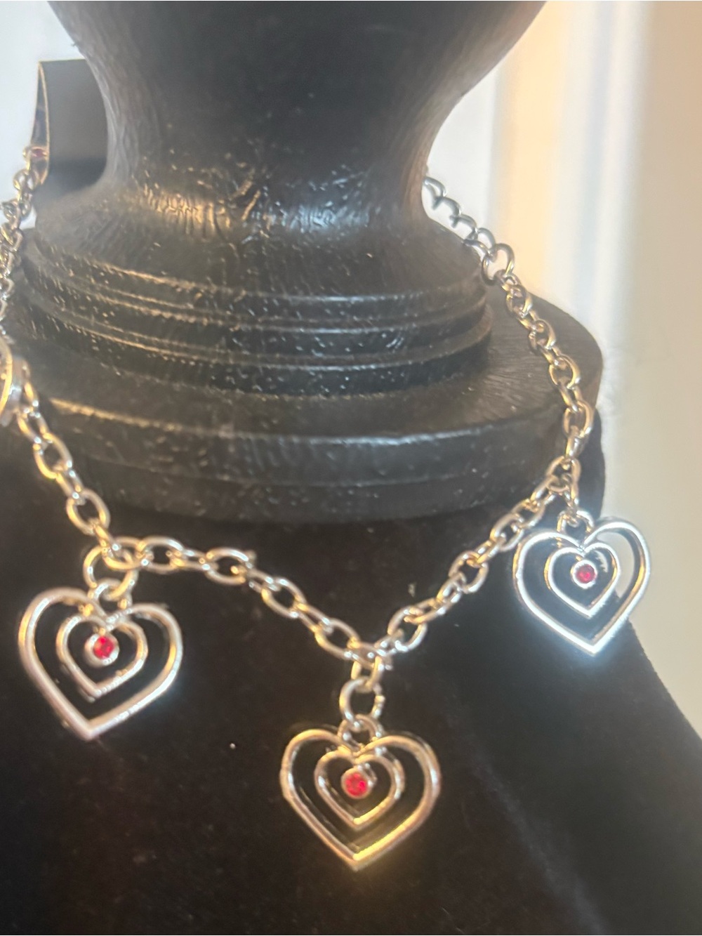 Silver Heart Charm Necklace with fuchsia Accents